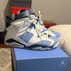 Air Jordan 6 Retro Sneakers in University Blue and white. Men size 10.